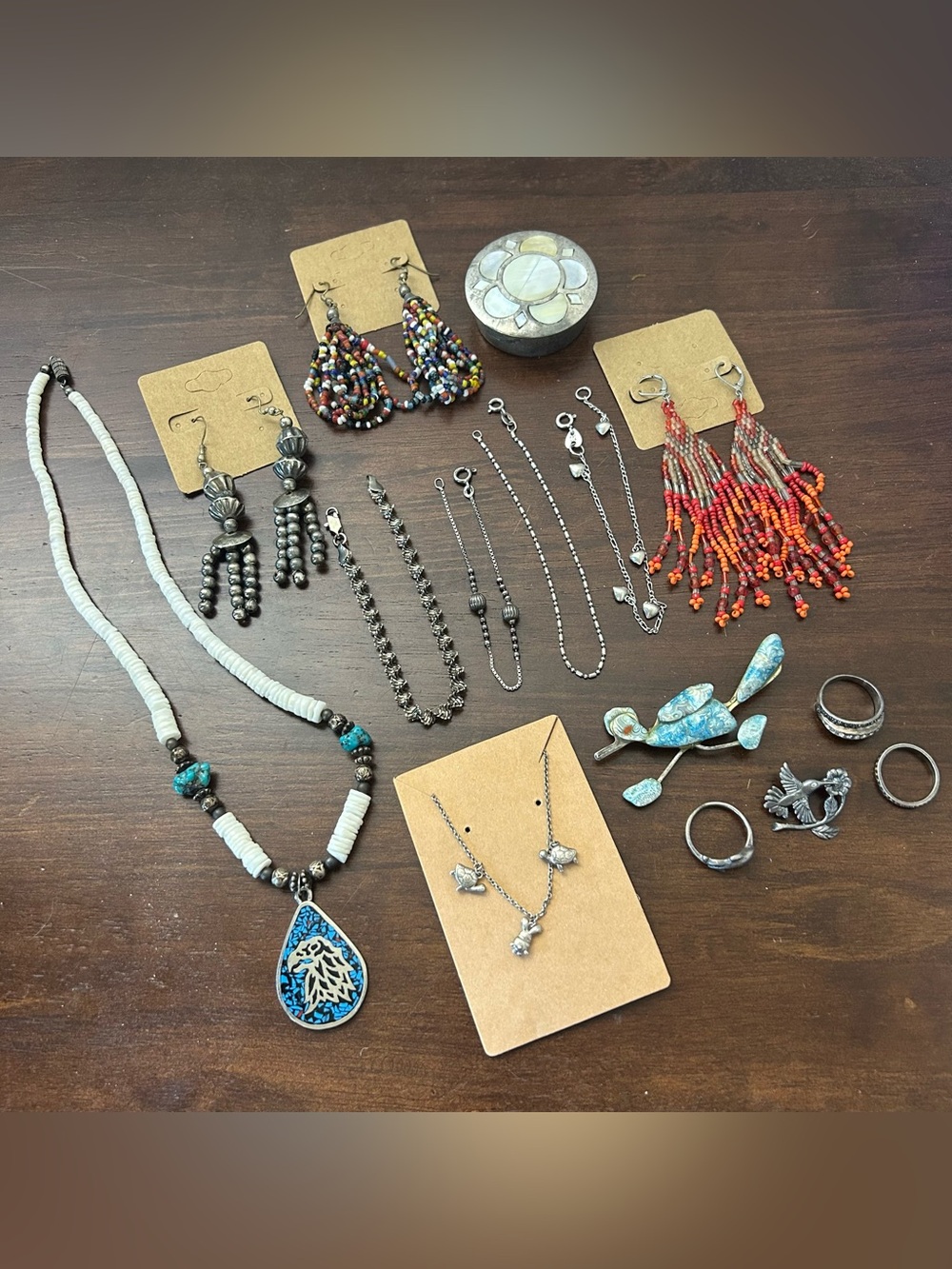 Mixed Jewelry Lot Sterling Silver Necklace Puka Shells Earrings